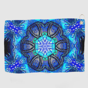 Cyan and very blue kaleidoscope of waxed paint thr golf towel