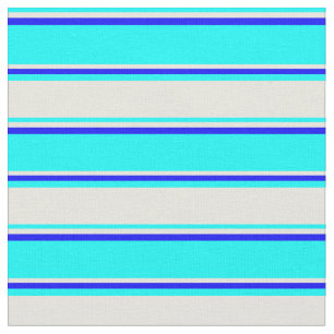 Cyan, Beige & Blue Coloured Striped Pattern Fabric