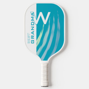 Cyan Best Grandma with Monogramed initials  Pickleball Paddle
