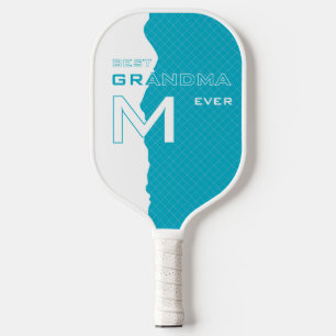 Cyan Best Grandma with Monogramed initials w grid Pickleball Paddle