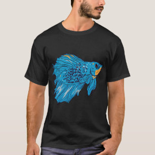 Cyan Betta Fish Large Pattern T-Shirt