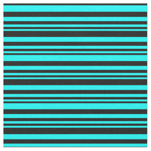 Cyan & Black Lines Pattern Fabric