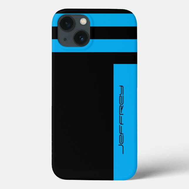 Cyan Blue and Black, Name, Two Way Stripe Case-Mate iPhone Case (Back)