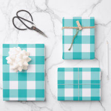 Cyan Blue and White Gingham Check Plaid