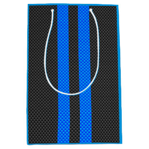 Cyan Blue Carbon Fibre Style Racing Stripes Medium Gift Bag