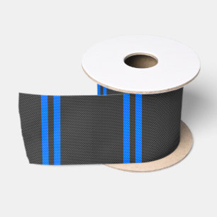 Cyan Blue Carbon Fibre Style Racing Stripes Satin Ribbon
