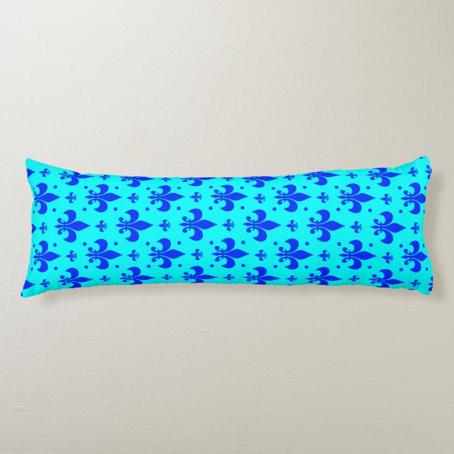Cyan Blue Fleur-de-lis Pattern Design  Body Cushion (Front)