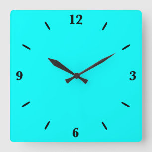 Cyan Blue Green Turquoise Solid Colour Square Wall Clock