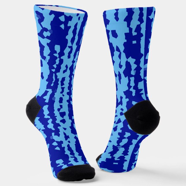 Cyan Blue Irregular Abstract Design  Socks (Angled)