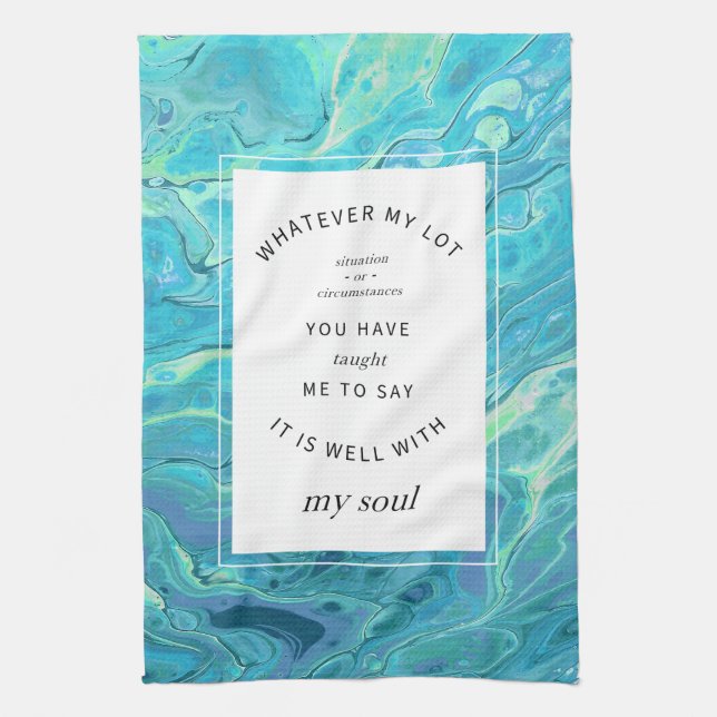 Cyan Blue Marble Christian Hymn Kitchen Towel (Vertical)