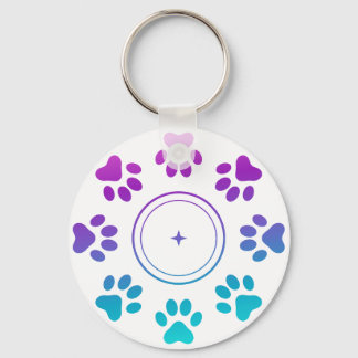Cyan Blue Purple Paw Prints Design Dog Cat Love Key Ring