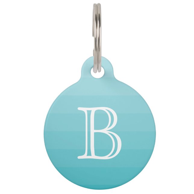 Cyan Blue Shades Monogram Initial Pet Tag (Front)