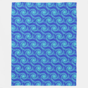 Cyan Blue Spiral Fractal Pattern Fleece Blanket