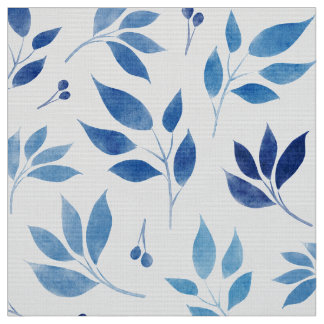 Cyan-Blue watercolor-leaves poplin-polyester- Fabric