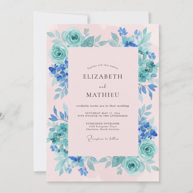 Cyan Blush Foliage Eucalyptus Wedding Invitation (Front)