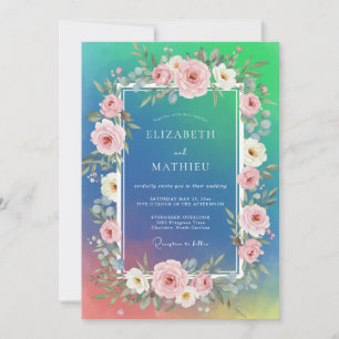 Cyan Blush Watercolor Wedding Invitation