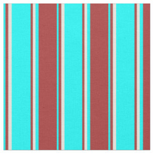 Cyan, Brown & Beige Striped/Lined Pattern Fabric