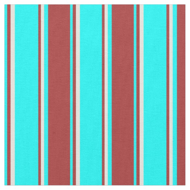 Cyan, Brown & Beige Striped/Lined Pattern Fabric (Close Up)