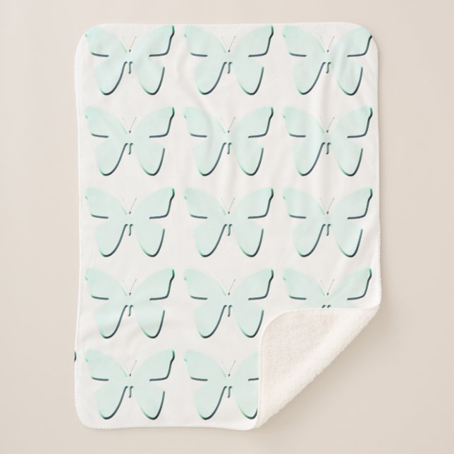 Cyan Butterflies Sherpa Blanket (Front)