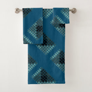 Cyan buttons over blue, forming geometric shapes bath towel set