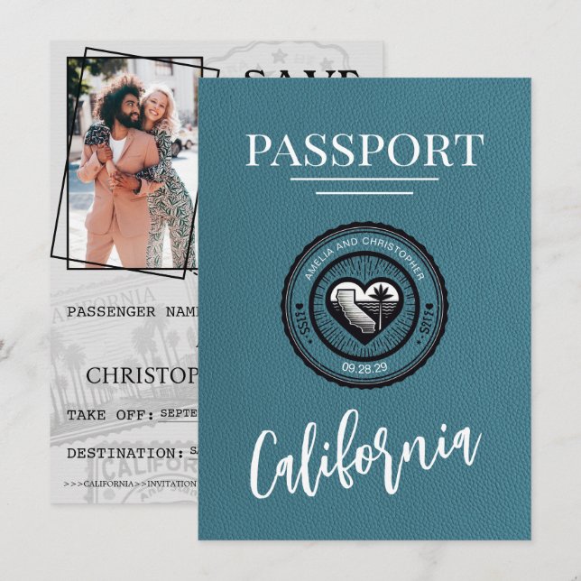 Cyan California Passport Save The Date (Front/Back)