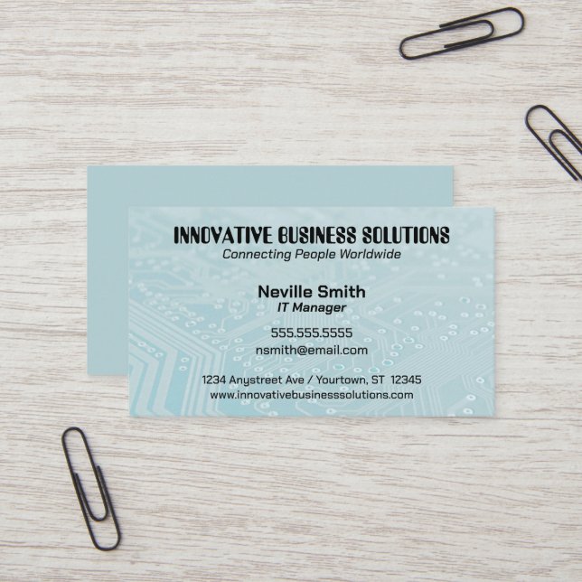 Cyan Circuit Board Tech Computers IT Business Card (Front/Back In Situ)