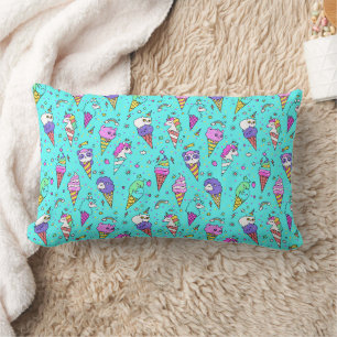Cyan cute ice-cream can unicorn pattern lumbar cushion