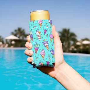 Cyan cute ice-cream can unicorn pattern seltzer can cooler