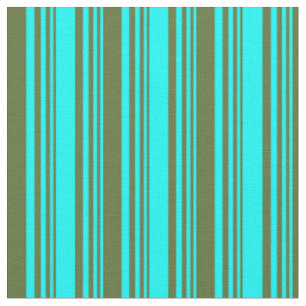 Cyan & Dark Olive Green Coloured Stripes Pattern Fabric