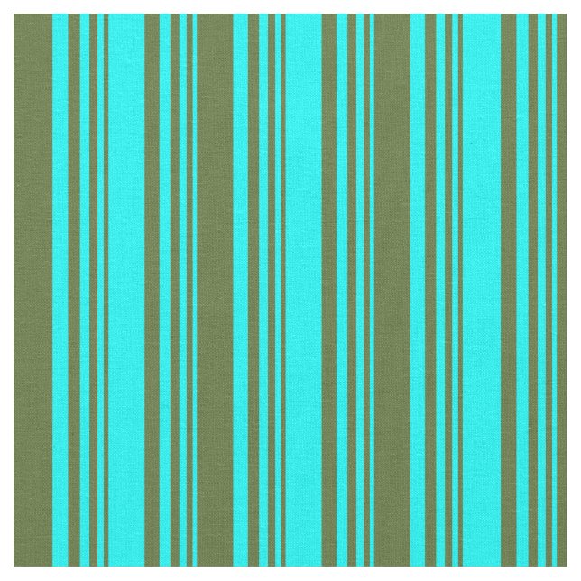 Cyan & Dark Olive Green Coloured Stripes Pattern Fabric (Close Up)