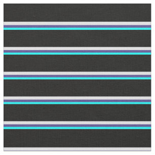 Cyan, Dark Slate Blue, Lavender, and Black Lines Fabric