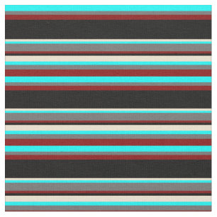 Cyan, Dim Grey, Maroon, Black & Beige Pattern Fabric