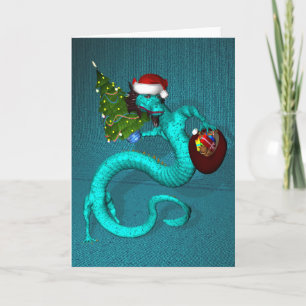 Cyan Dragon Holiday Card