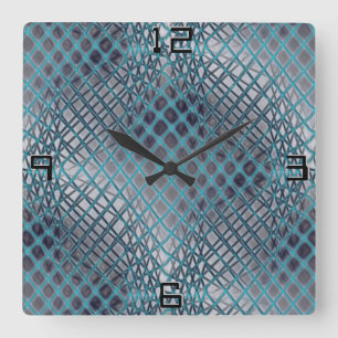 Cyan drawn that looks like a tangle of fishing net square wall clock