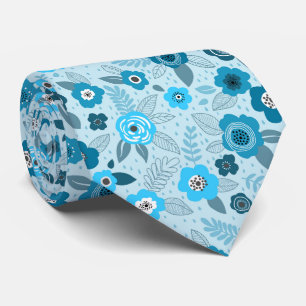 Cyan elegant ditsy floral pattern tie