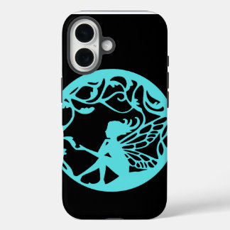 Cyan Fairy on Black Background iPhone 16 Case