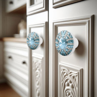 Cyan Faux Gemstones Orb Ceramic Knob