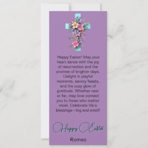 Cyan Floral Cross Happy Easter Card