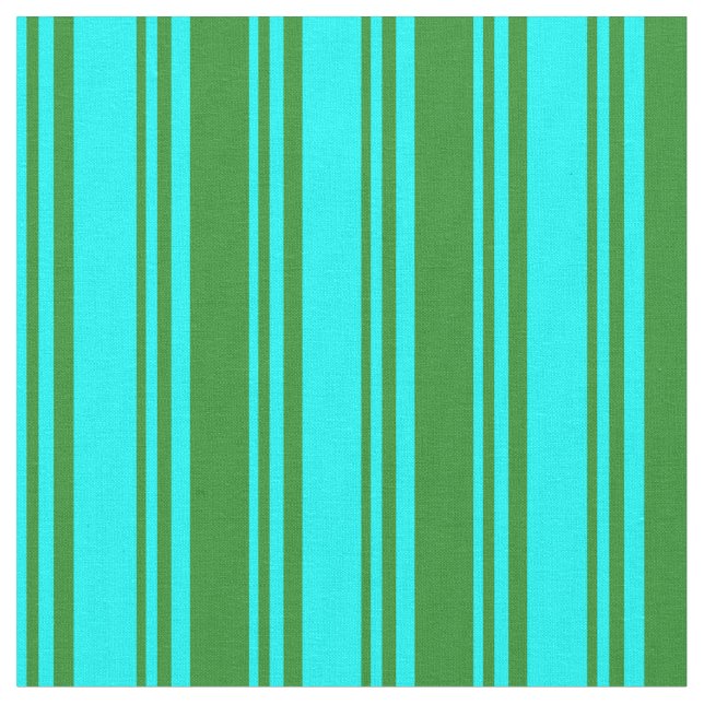 Cyan & Forest Green Stripes Pattern Fabric (Close Up)
