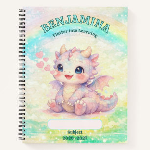 Cyan Gold Rainbow Baby Dragon Enchanted School Notebook