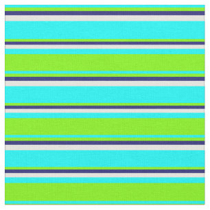 Cyan, Green, Midnight Blue, and White Pattern Fabric