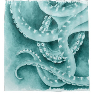 Cyan Green tentacles monochrome Shower Curtain