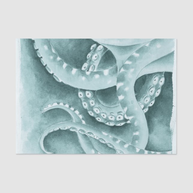 Cyan Green tentacles monochrome Tissue Paper (Front)