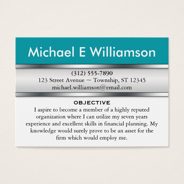 Cyan Header RESUME Business Cards (Front)