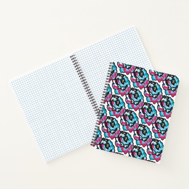 Cyan Hot Pink Graphic Floral Pattern Notebook (Inside)