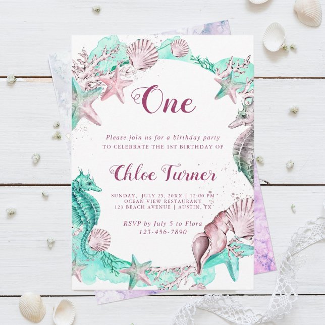 Cyan & Lavender Under the Sea Girl Birthday  Invitation (Creator Uploaded)