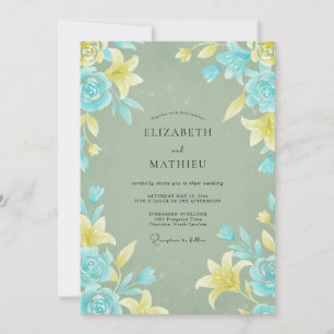 Cyan Lemon Lily Wedding Invitation
