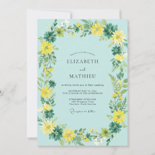Cyan Lemon Wildflower Wedding Invitation