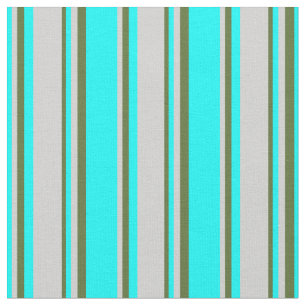 Cyan, Light Grey & Dark Olive Green Coloured Lines Fabric