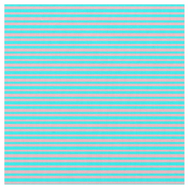 Cyan & Light Pink Coloured Stripes Fabric (Close Up)